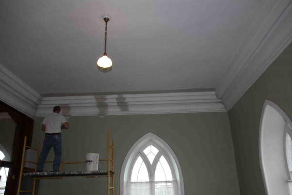 Sunday School West Cornice Being Repaired